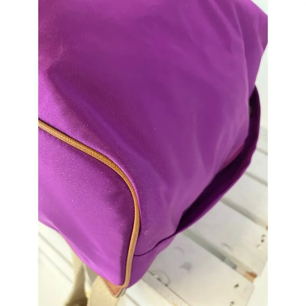 MICHAEL KORS, LARGE PURPLE, BROWN NYLON LOCK CHARM BACKPACK